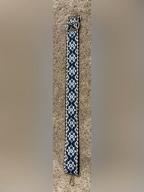 Adjustable Navy & White Boho Woven Purse Strap | Gold Hardware | Replacement